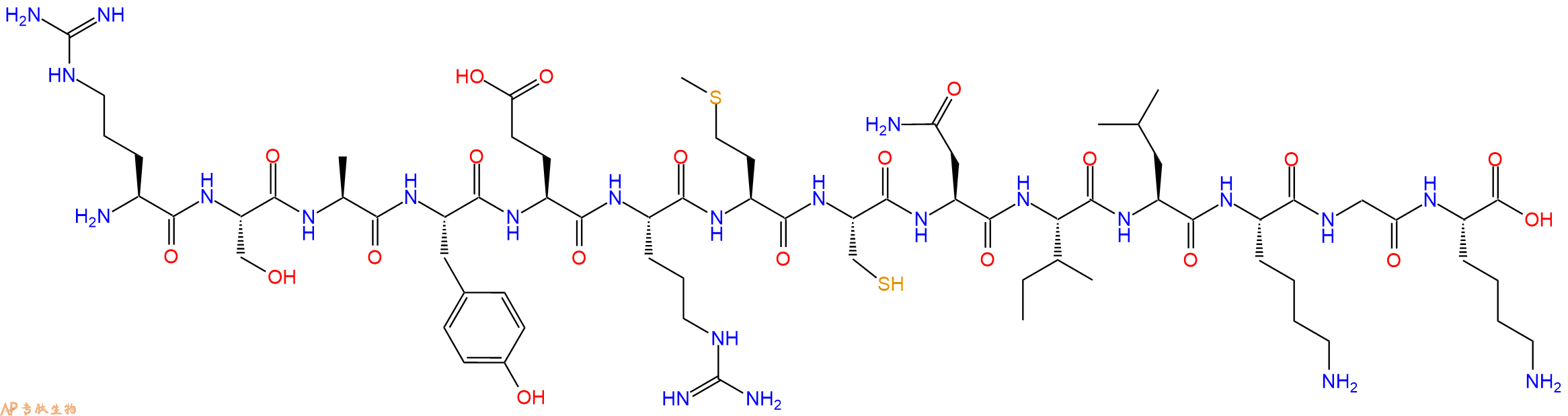 专肽生物产品H2N-Arg-Ser-Ala-Tyr-Glu-Arg-Met-Cys-Asn-Ile-Leu-Lys-Gly-Lys-OH