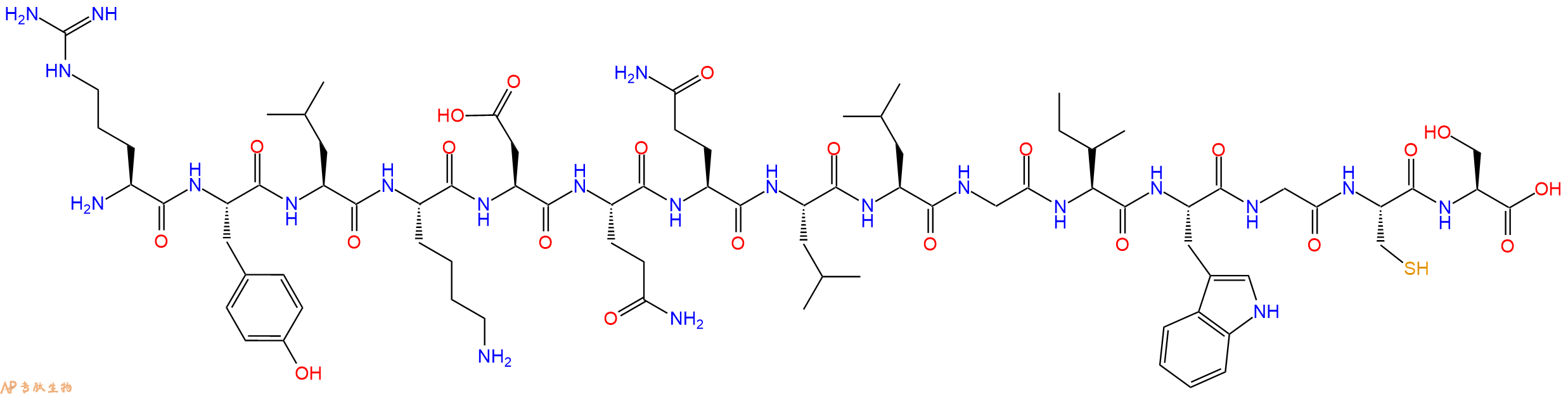 专肽生物产品H2N-Arg-Tyr-Leu-Lys-Asp-Gln-Gln-Leu-Leu-Gly-Ile-Trp-Gly-Cys-Ser-OH