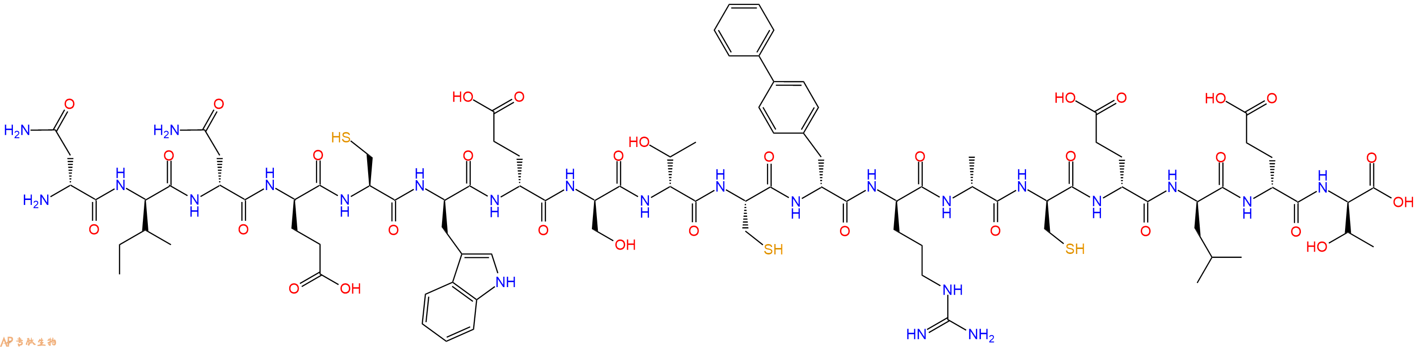 专肽生物产品H2N-DAsn-DIle-DAsn-DGlu-Cys-DTrp-DGlu-DSer-DThr-Cys-DBip-DArg-DAla-DCys-DGlu-DLeu-DGlu-DThr-OH