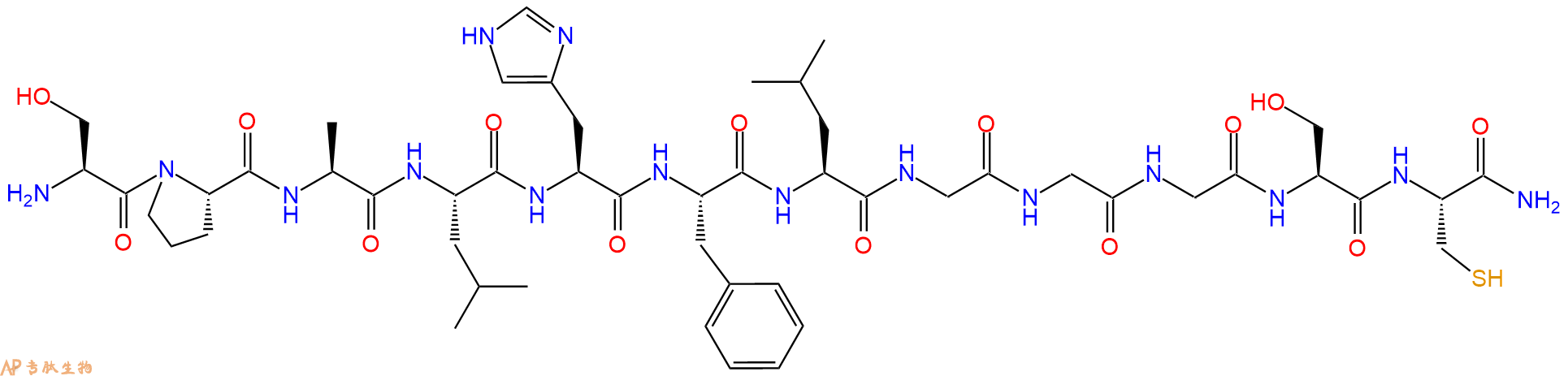 专肽生物产品H2N-Ser-Pro-Ala-Leu-His-Phe-Leu-Gly-Gly-Gly-Ser-Cys-CONH2