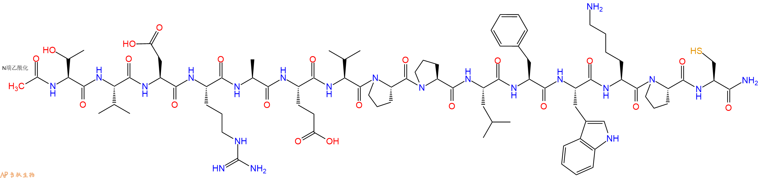 专肽生物产品Ac-Thr-Val-Asp-Arg-Ala-Glu-Val-Pro-Pro-Leu-Phe-Trp-Lys-Pro-Cys-CONH2
