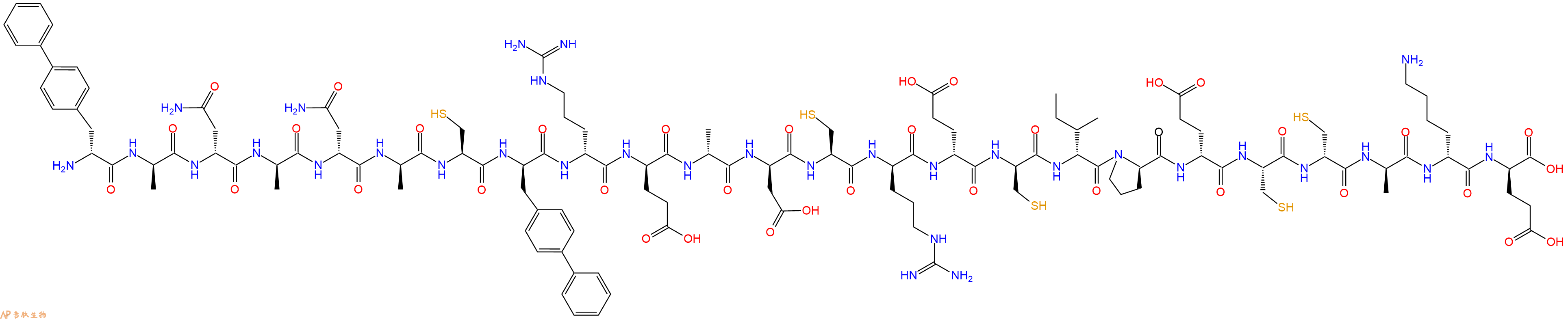 专肽生物产品H2N-DBip-DAla-DAsn-DAla-DAsn-DAla-Cys-DBip-DArg-DGlu-DAla-DAsp-Cys-DArg-DGlu-DCys-DIle-DPro-DGlu-Cys-DCys-DAla-DLys-DGlu-OH