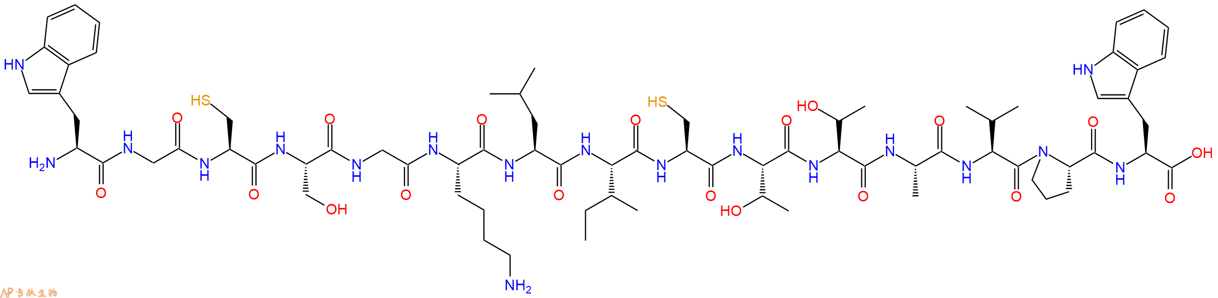 专肽生物产品H2N-Trp-Gly-Cys-Ser-Gly-Lys-Leu-Ile-Cys-Thr-Thr-Ala-Val-Pro-Trp-OH