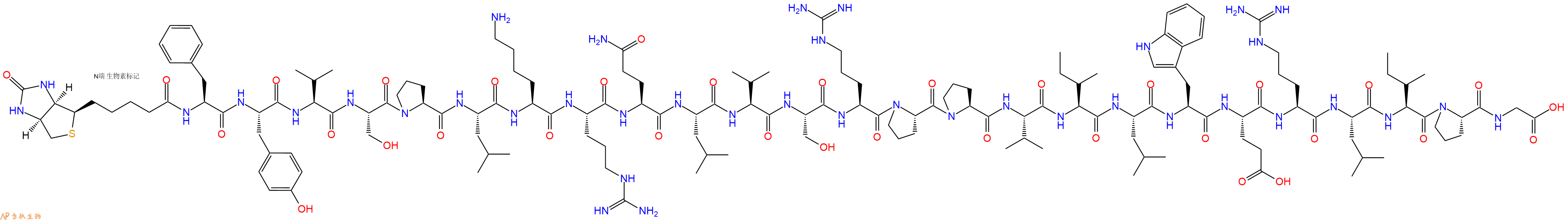 专肽生物产品Biotinyl-Phe-Tyr-Val-Ser-Pro-Leu-Lys-Arg-Gln-Leu-Val-Ser-Arg-Pro-Pro-Val-Ile-Leu-Trp-Glu-Arg-Leu-Ile-Pro-Gly-OH
