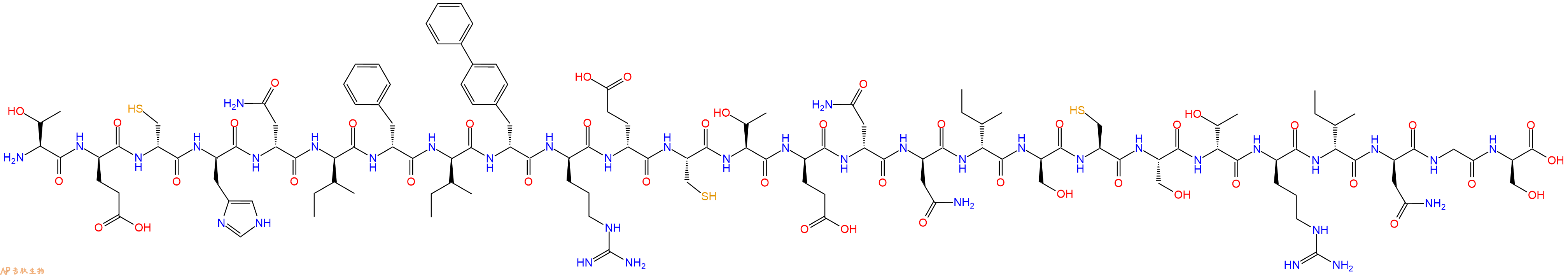 专肽生物产品H2N-Thr-DGlu-DCys-DHis-DAsn-DIle-DPhe-DIle-DBip-DArg-DGlu-Cys-Thr-DGlu-DAsn-DAsn-DIle-DSer-Cys-Ser-DThr-DArg-DIle-DAsn-Gly-DSer-OH