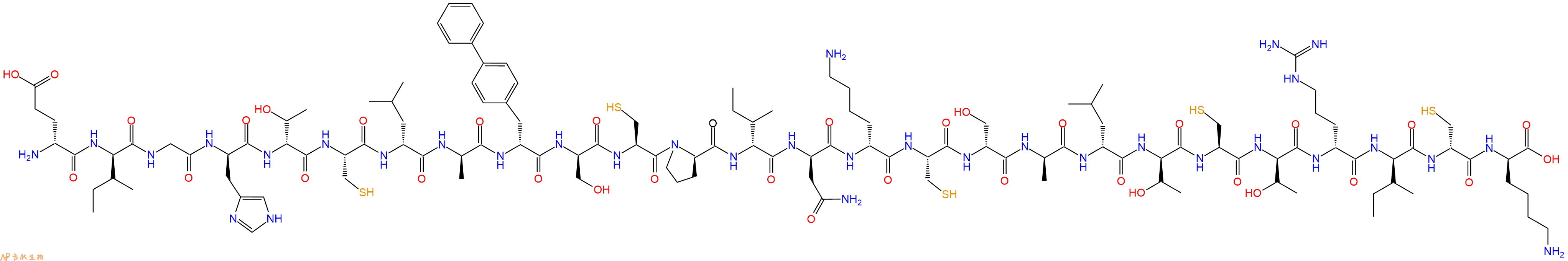 专肽生物产品H2N-DGlu-DIle-Gly-DHis-DThr-Cys-DLeu-DAla-DBip-DSer-Cys-DPro-DIle-DAsn-DLys-Cys-DSer-DAla-DLeu-DThr-Cys-DThr-DArg-DIle-DCys-DLys-OH