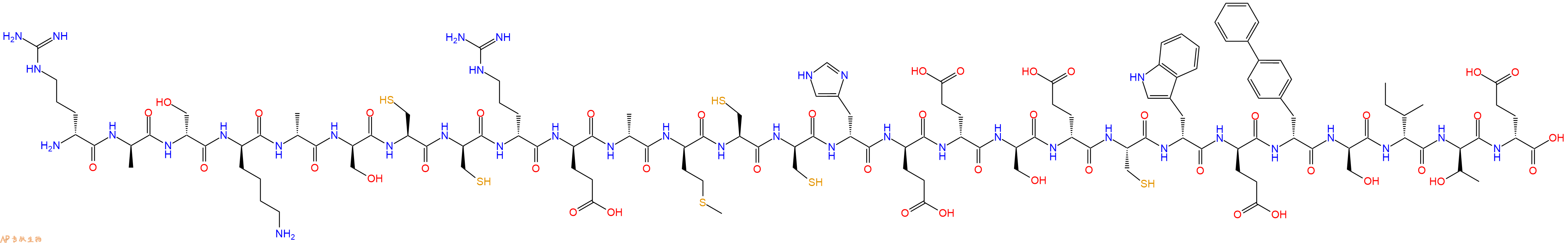 专肽生物产品H2N-DArg-DAla-DSer-DLys-DAla-DSer-Cys-DCys-DArg-DGlu-DAla-DMet-Cys-DCys-DHis-DGlu-DGlu-DSer-DGlu-Cys-DTrp-DGlu-DBip-DSer-DIle-DThr-DGlu-OH