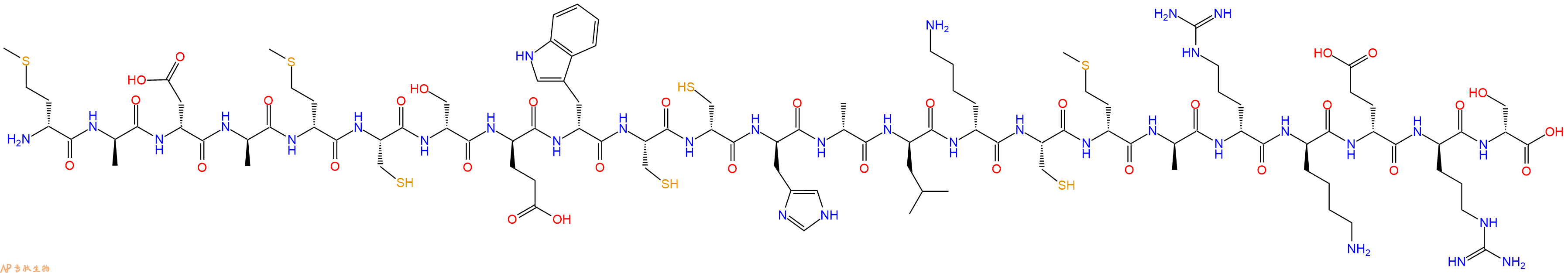 专肽生物产品H2N-DMet-DAla-DAsp-DAla-DMet-Cys-DSer-DGlu-DTrp-Cys-DCys-DHis-DAla-DLeu-DLys-Cys-DMet-DAla-DArg-DLys-DGlu-DArg-DSer-OH