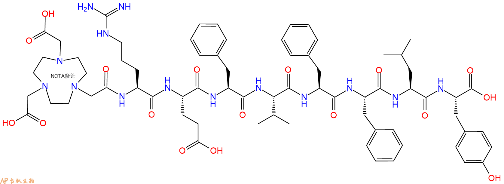 专肽生物产品NOTA-Arg-Glu-Phe-Val-Phe-Phe-Leu-Tyr-OH