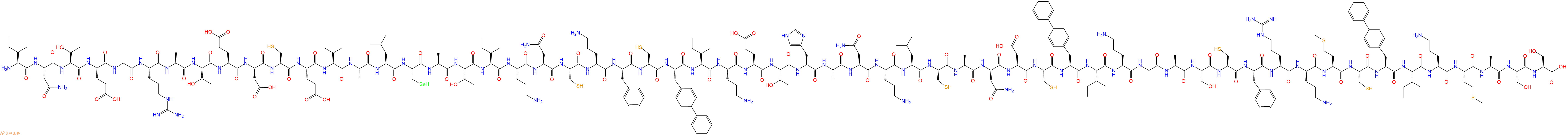 专肽生物产品H2N-Ile-Asn-Thr-Glu-Gly-Arg-Ala-Thr-Glu-Asp-Cys-Glu-Val-Ala-Leu-Sec-Ala-Thr-Ile-Orn-Asn-Cys-Orn-Phe-Cys-Bip-Ile-Orn-Glu-Thr-His-Ala-Asn-Orn-Leu-Cys-Ala-Asn-Asp-Cys-Bip-Ile-Orn-Gly-Ala-Ser-Cys-Phe-Arg-Orn-Met-Cys-Bip-Ile-Orn-Met-Ala-Ser-Ser-OH