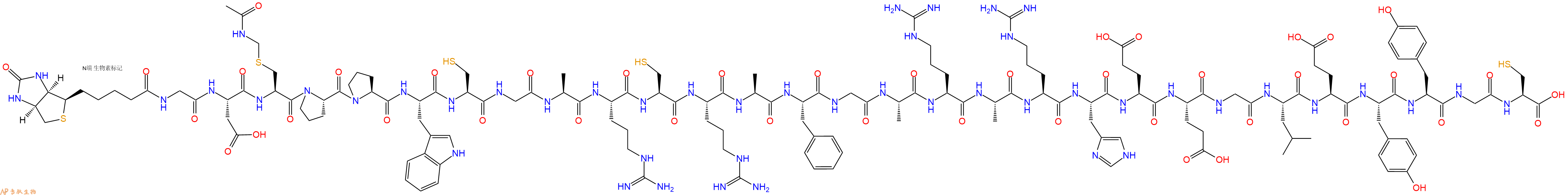 专肽生物产品Biotinyl-Gly-Asp-Cys(Acm)-Pro-Pro-Trp-Cys-Gly-Ala-Arg-Cys-Arg-Ala-Phe-Gly-Ala-Arg-Ala-Arg-His-Glu-Glu-Gly-Leu-Glu-Tyr-Tyr-Gly-Cys-OH