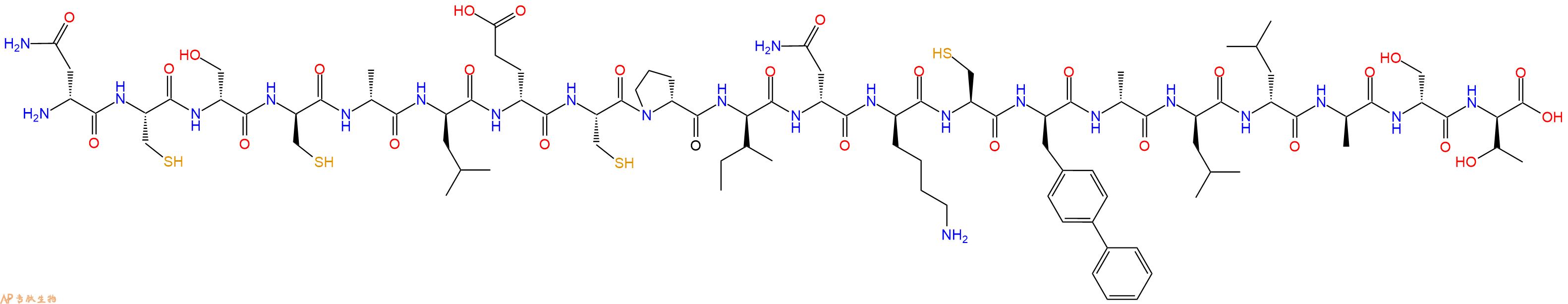 专肽生物产品H2N-DAsn-Cys-DSer-DCys-DAla-DLeu-DGlu-Cys-DPro-DIle-DAsn-DLys-Cys-DBip-DAla-DLeu-DLeu-DAla-DSer-DThr-OH