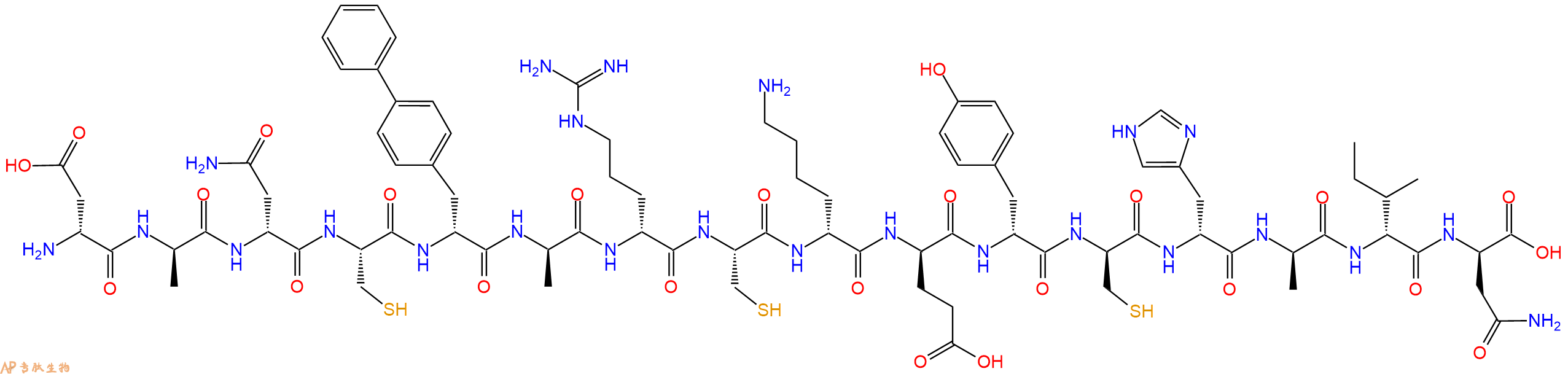 专肽生物产品H2N-DAsp-DAla-DAsn-Cys-DBip-DAla-DArg-Cys-DLys-DGlu-DTyr-DCys-DHis-DAla-DIle-DAsn-OH