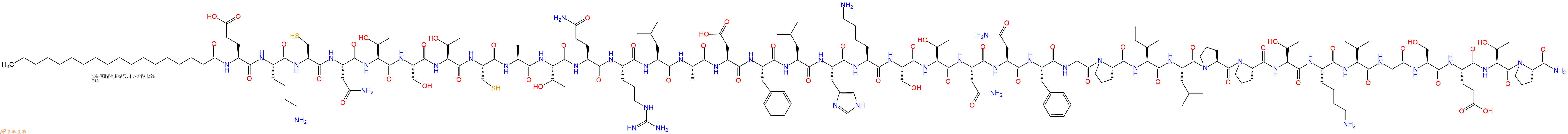 专肽生物产品Stearoyl-Glu-Lys-Cys-Asn-Thr-Ser-Thr-Cys-Ala-Thr-Gln-Arg-Leu-Ala-Asp-Phe-Leu-His-Lys-Ser-Thr-Asn-Asn-Phe-Gly-Pro-Ile-Leu-Pro-Pro-Thr-Lys-Val-Gly-Ser-Glu-Thr-Pro-CONH2