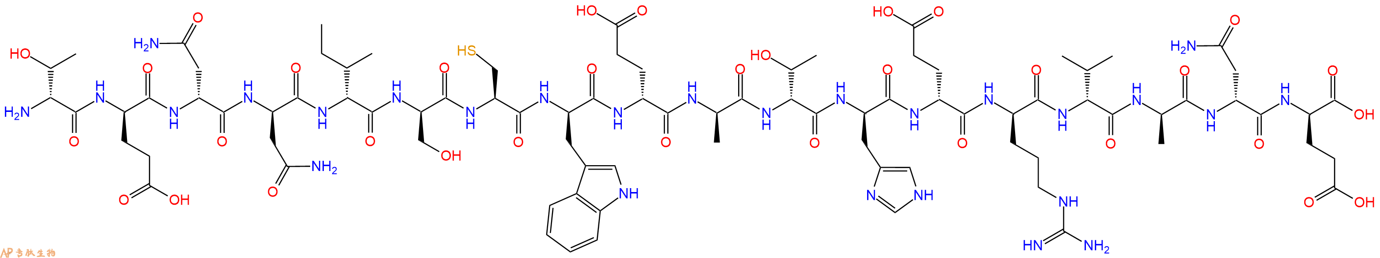 专肽生物产品H2N-DThr-DGlu-DAsn-DAsn-DIle-DSer-Cys-DTrp-DGlu-DAla-DThr-DHis-DGlu-DArg-DVal-DAla-DAsn-DGlu-OH