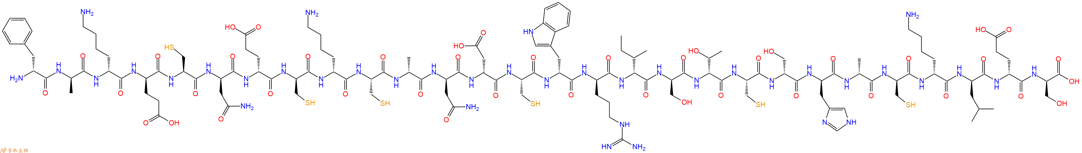 专肽生物产品H2N-DPhe-DAla-DLys-DGlu-Cys-DAsn-DGlu-DCys-DLys-Cys-DAla-DAsn-DAsp-Cys-DTrp-DArg-DIle-DSer-DThr-Cys-DSer-DHis-DAla-DCys-DLys-DLeu-DGlu-DSer-OH