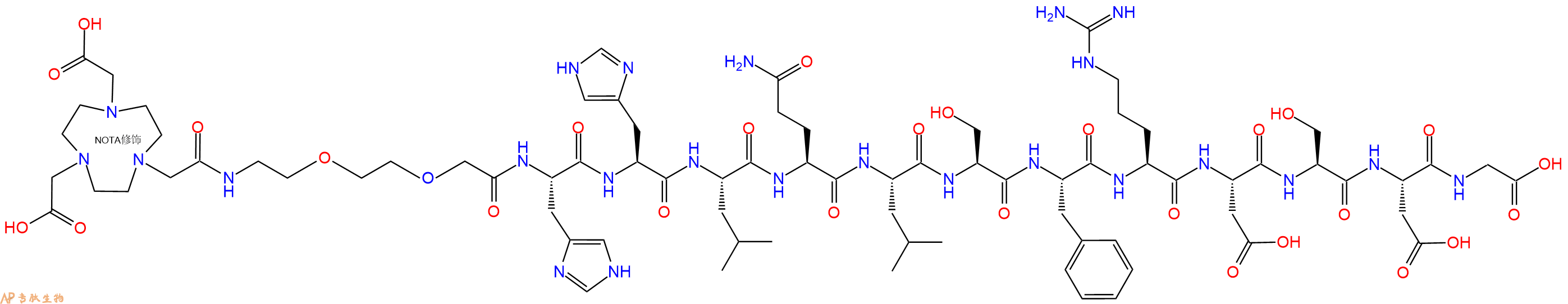 专肽生物产品NOTA-PEG2-His-His-Leu-Gln-Leu-Ser-Phe-Arg-Asp-Ser-Asp-Gly