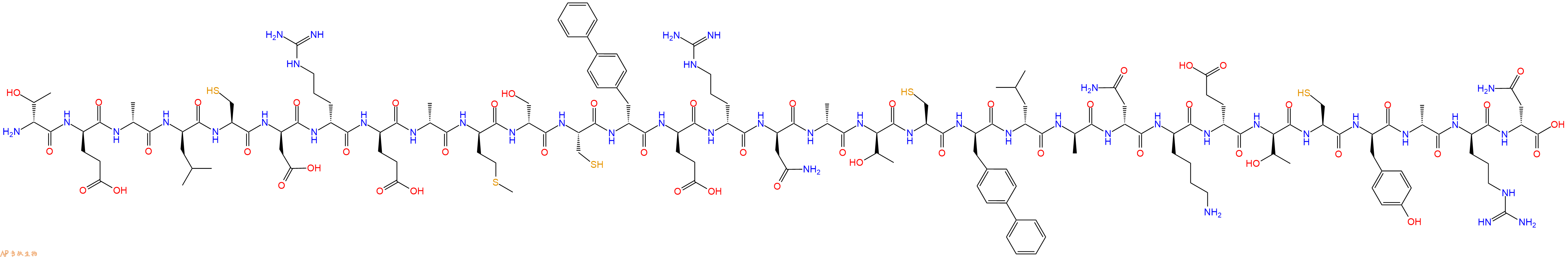专肽生物产品H2N-DThr-DGlu-DAla-DLeu-Cys-DAsp-DArg-DGlu-DAla-DMet-DSer-Cys-DBip-DGlu-DArg-DAsn-DAla-DThr-Cys-DBip-DLeu-DAla-DAsn-DLys-DGlu-DThr-Cys-DTyr-DAla-DArg-DAsn-OH