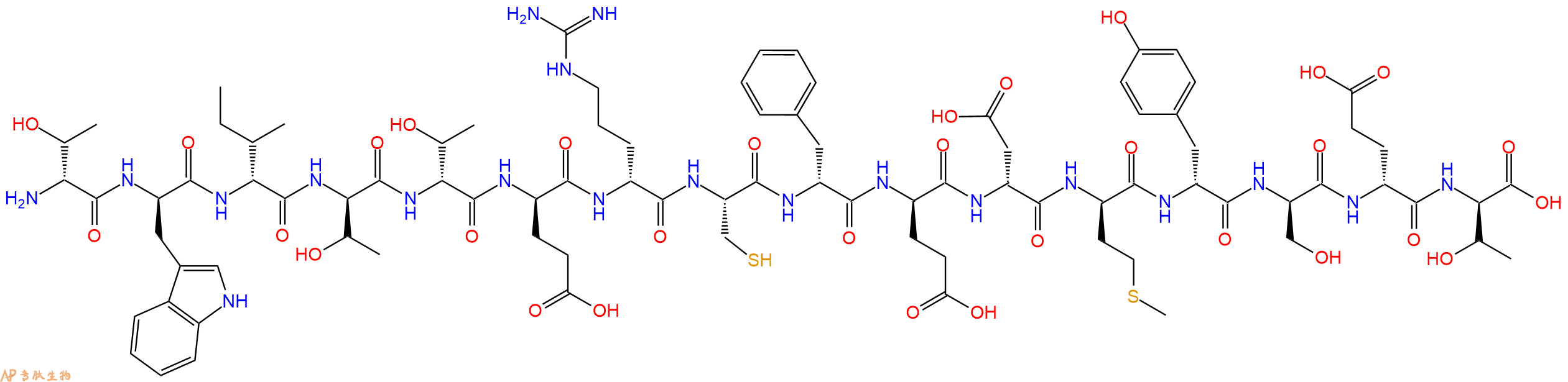 专肽生物产品H2N-DThr-DTrp-DIle-DThr-DThr-DGlu-DArg-Cys-DPhe-DGlu-DAsp-DMet-DTyr-DSer-DGlu-DThr-OH