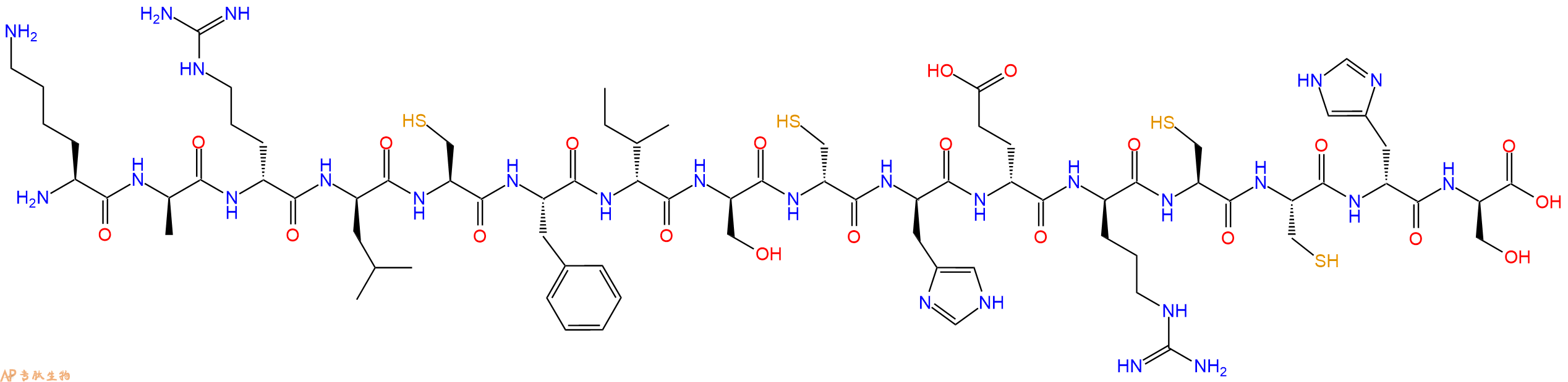 专肽生物产品H2N-Lys-DAla-DArg-DLeu-Cys-Phe-DIle-DSer-DCys-DHis-DGlu-DArg-Cys-Cys-DHis-DSer-OH