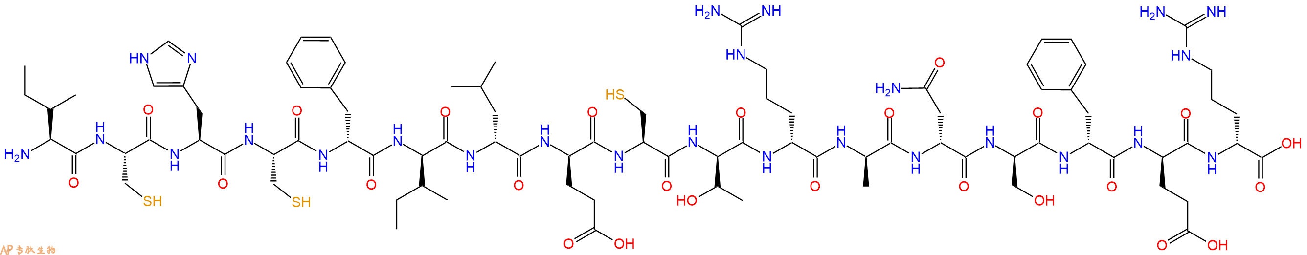专肽生物产品H2N-Ile-Cys-His-Cys-DPhe-DIle-DLeu-DGlu-Cys-DThr-DArg-DAla-DAsn-DSer-DPhe-DGlu-DArg-OH