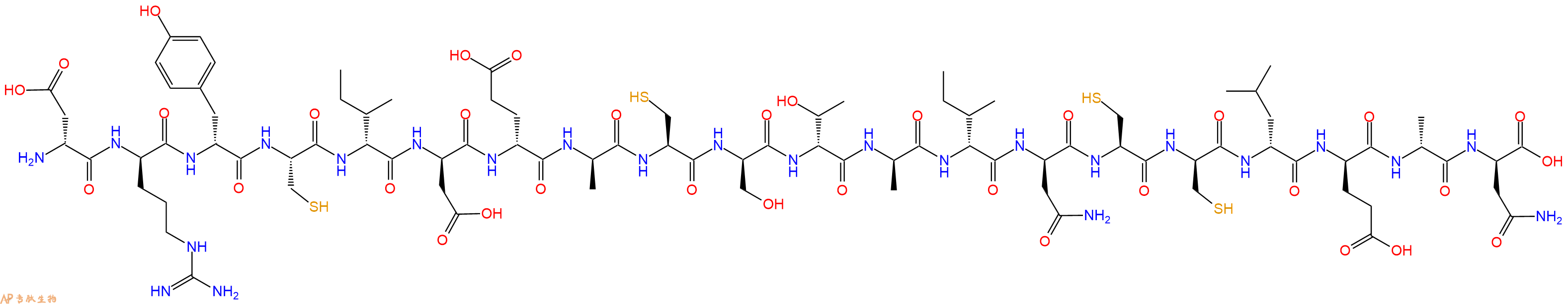 专肽生物产品H2N-DAsp-DArg-DTyr-Cys-DIle-DAsp-DGlu-DAla-Cys-DSer-DThr-DAla-DIle-DAsn-Cys-DCys-DLeu-DGlu-DAla-DAsn-OH