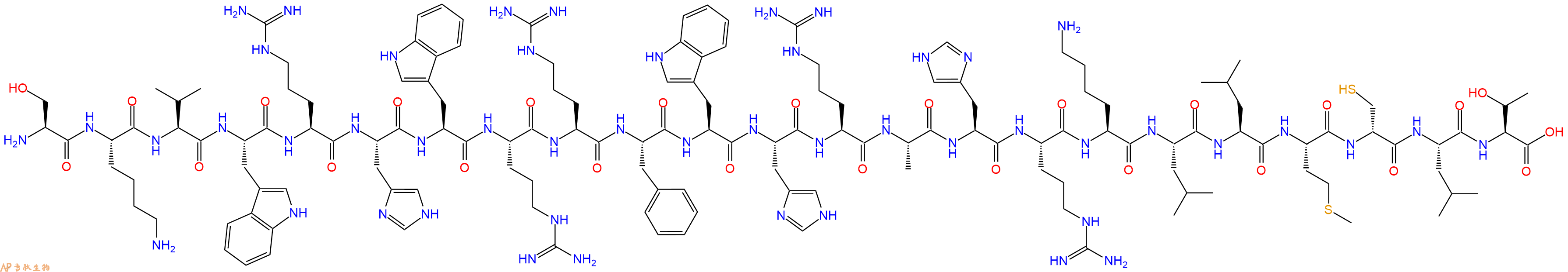 专肽生物产品H2N-Ser-Lys-Val-Trp-Arg-His-Trp-Arg-Arg-Phe-Trp-His-Arg-Ala-His-Arg-Lys-Leu-Leu-Met-DCys-Leu-Thr-OH