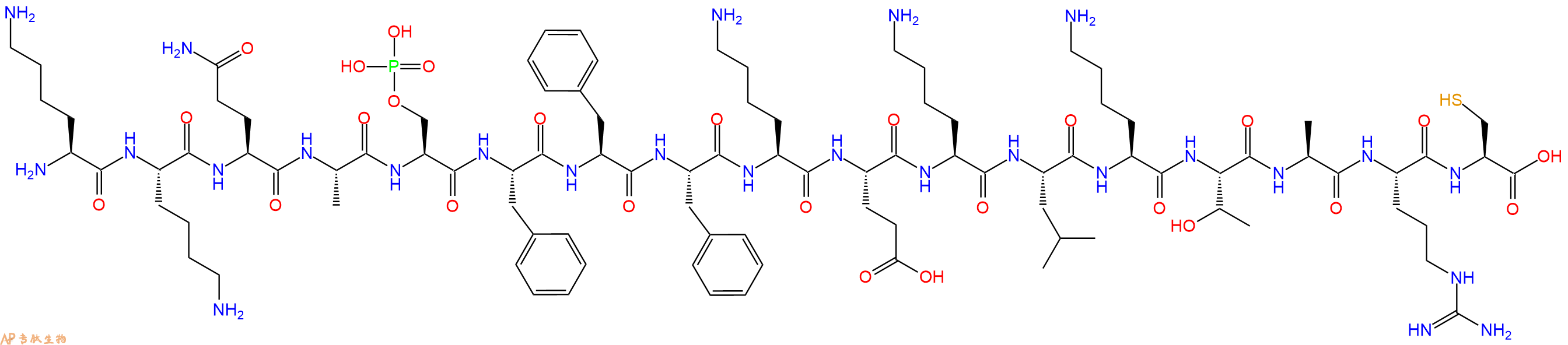 专肽生物产品H2N-Lys-Lys-Gln-Ala-Ser(PO3H2)-Phe-Phe-Phe-Lys-Glu-Lys-Leu-Lys-Thr-Ala-Arg-Cys-OH