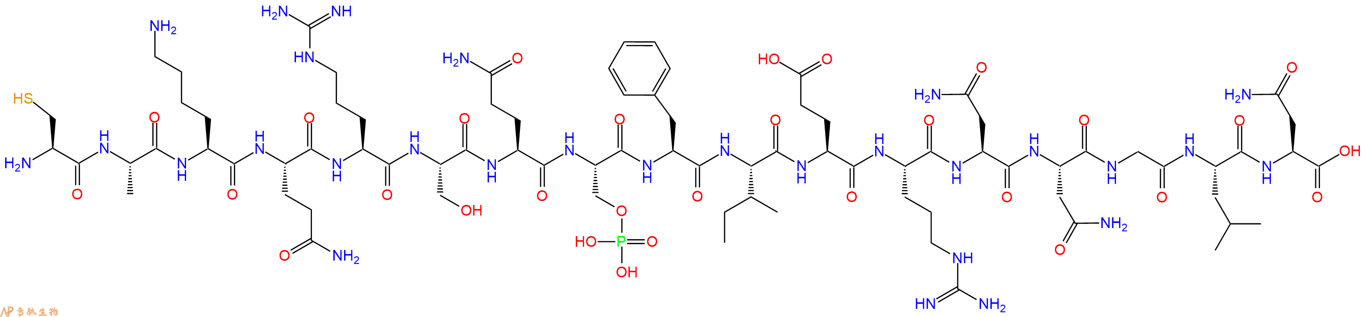 专肽生物产品H2N-Cys-Ala-Lys-Gln-Arg-Ser-Gln-Ser(PO3H2)-Phe-Ile-Glu-Arg-Asn-Asn-Gly-Leu-Asn-OH