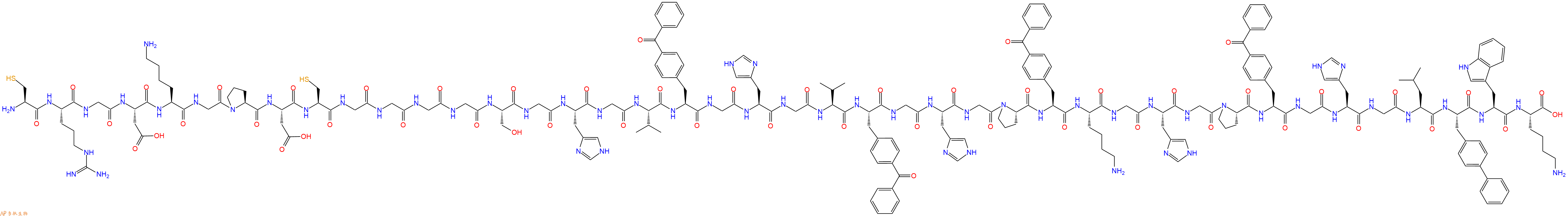 专肽生物产品H2N-Cys-Arg-Gly-Asp-Lys-Gly-Pro-Asp-Cys-Gly-Gly-Gly-Gly-Ser-Gly-His-Gly-Val-Bpa-Gly-His-Gly-Val-Bpa-Gly-His-Gly-Pro-Bpa-Lys-Gly-His-Gly-Pro-Bpa-Gly-His-Gly-Leu-Bip-Trp-Lys-OH