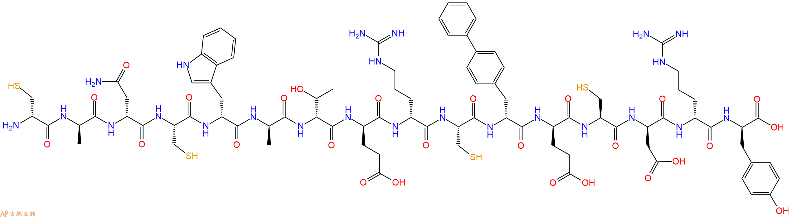 专肽生物产品H2N-DCys-DAla-DAsn-Cys-DTrp-DAla-DThr-DGlu-DArg-Cys-DBip-DGlu-Cys-DAsp-DArg-DTyr-OH