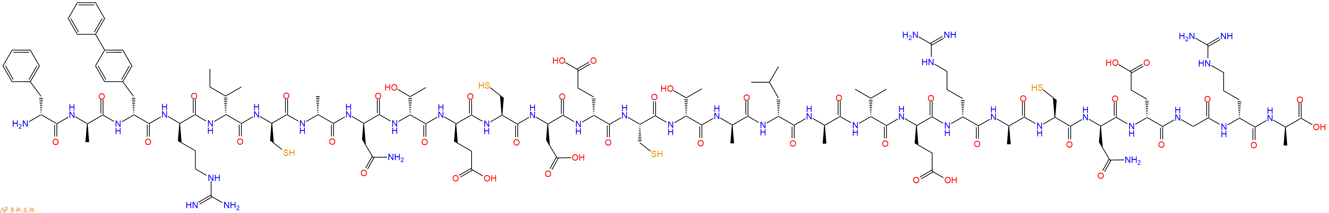 专肽生物产品H2N-DPhe-DAla-DBip-DArg-DIle-DCys-DAla-DAsn-DThr-DGlu-Cys-DAsp-DGlu-Cys-DThr-DAla-DLeu-DAla-DVal-DGlu-DArg-DAla-Cys-DAsn-DGlu-Gly-DArg-DAla-OH