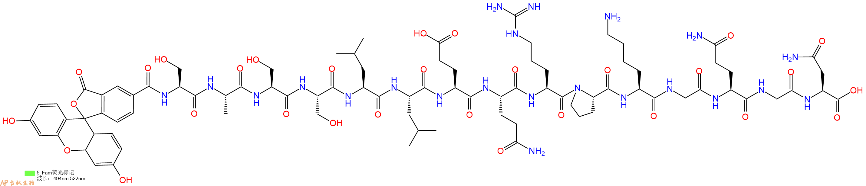 专肽生物产品5FAM-Ser-Ala-Ser-Ser-Leu-Leu-Glu-Gln-Arg-Pro-Lys-Gly-Gln-Gly-Asn-OH