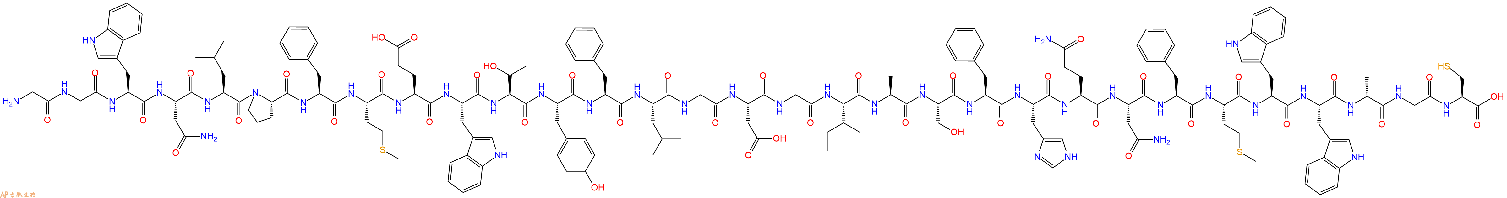 专肽生物产品H2N-Gly-Gly-Trp-Asn-Leu-Pro-Phe-Met-Glu-Trp-Thr-Tyr-Phe-Leu-Gly-Asp-Gly-Ile-Ala-Ser-Phe-His-Gln-Asn-Phe-Met-Trp-Trp-DAla-Gly-Cys-OH