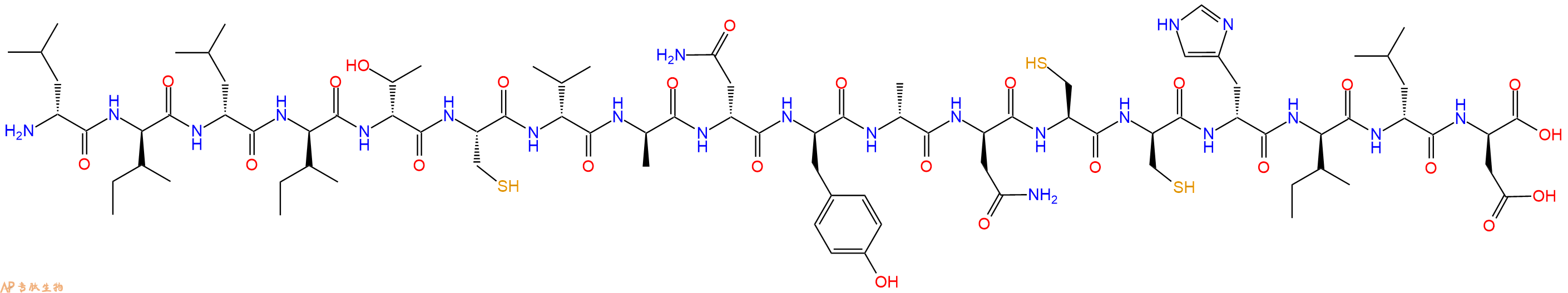 专肽生物产品H2N-DLeu-DIle-DLeu-DIle-DThr-Cys-DVal-DAla-DAsn-DTyr-DAla-DAsn-Cys-DCys-DHis-DIle-DLeu-DAsp-OH