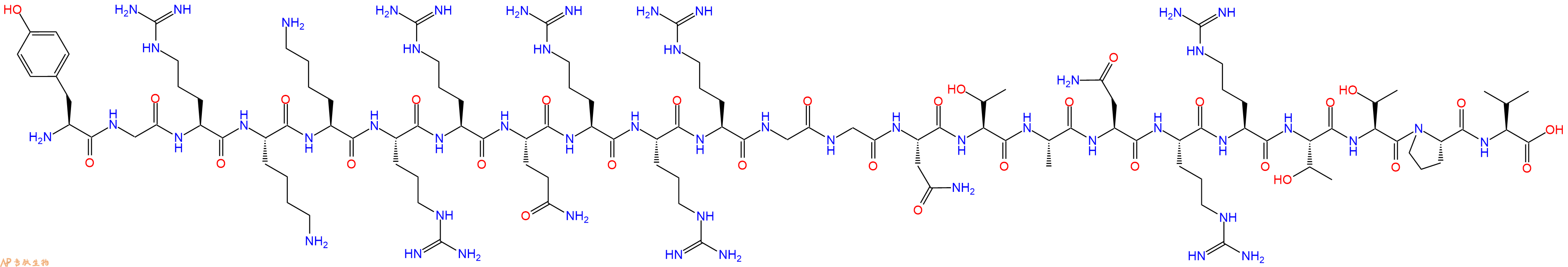 专肽生物产品H2N-Tyr-Gly-Arg-Lys-Lys-Arg-Arg-Gln-Arg-Arg-Arg-Gly-Gly-Asn-Thr-Ala-Asn-Arg-Arg-Thr-Thr-Pro-Val-OH