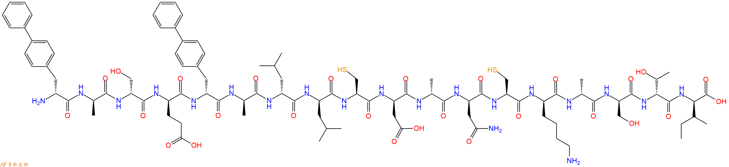 专肽生物产品H2N-DBip-DAla-DSer-DGlu-DBip-DAla-DLeu-DLeu-Cys-DAsp-DAla-DAsn-Cys-DLys-DAla-DSer-DThr-DIle-OH