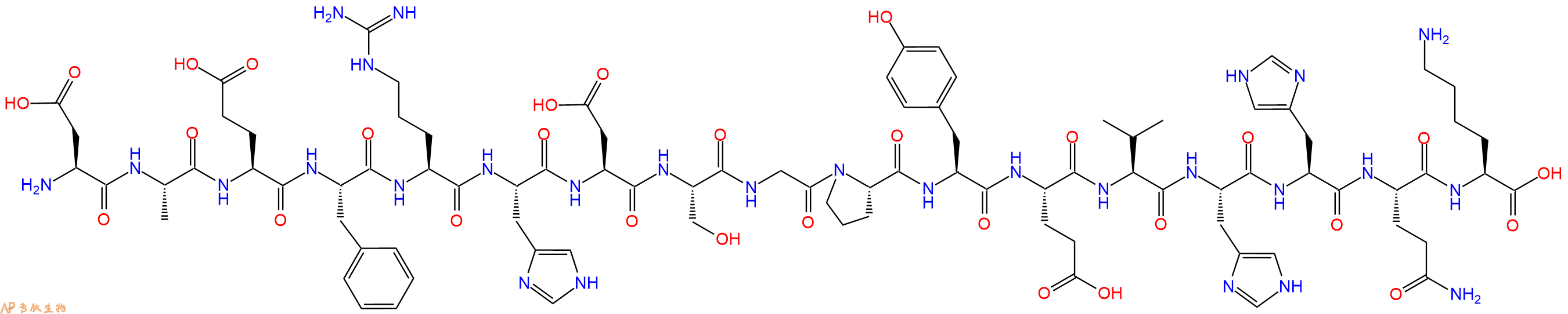 专肽生物产品H2N-Asp-Ala-Glu-Phe-Arg-His-Asp-Ser-Gly-Pro-Tyr-Glu-Val-His-His-Gln-Lys-OH
