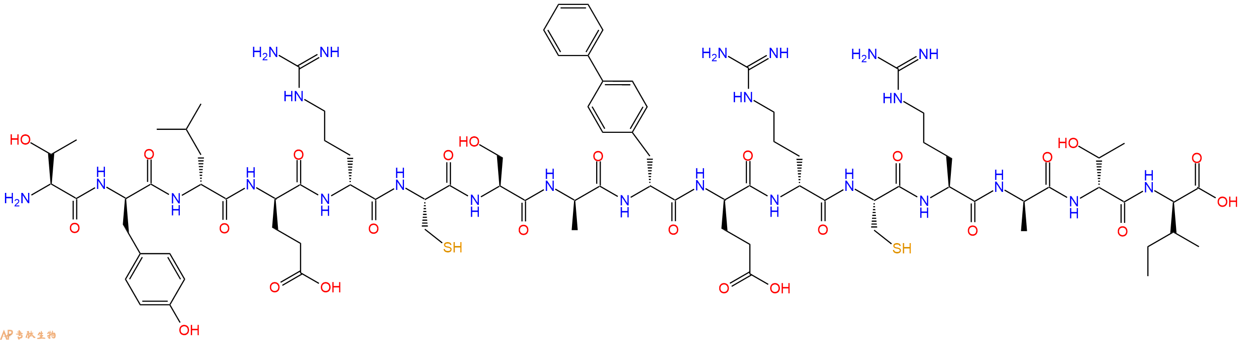 专肽生物产品H2N-Thr-DTyr-DLeu-DGlu-DArg-Cys-Ser-DAla-DBip-DGlu-DArg-Cys-Arg-DAla-DThr-DIle-OH