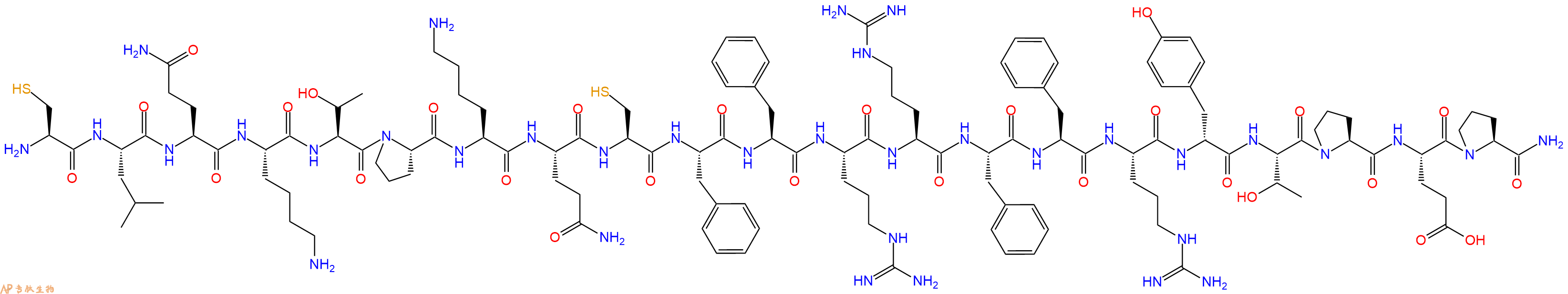 专肽生物产品H2N-Cys-Leu-Gln-Lys-Thr-Pro-Lys-Gln-Cys-Phe-Phe-Arg-Arg-Phe-Phe-Arg-DTyr-Thr-Pro-Glu-Pro-CONH2