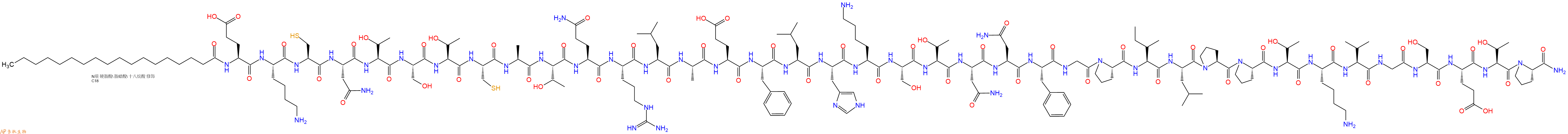 专肽生物产品Stearoyl-Glu-Lys-Cys-Asn-Thr-Ser-Thr-Cys-Ala-Thr-Gln-Arg-Leu-Ala-Glu-Phe-Leu-His-Lys-Ser-Thr-Asn-Asn-Phe-Gly-Pro-Ile-Leu-Pro-Pro-Thr-Lys-Val-Gly-Ser-Glu-Thr-Pro-CONH2