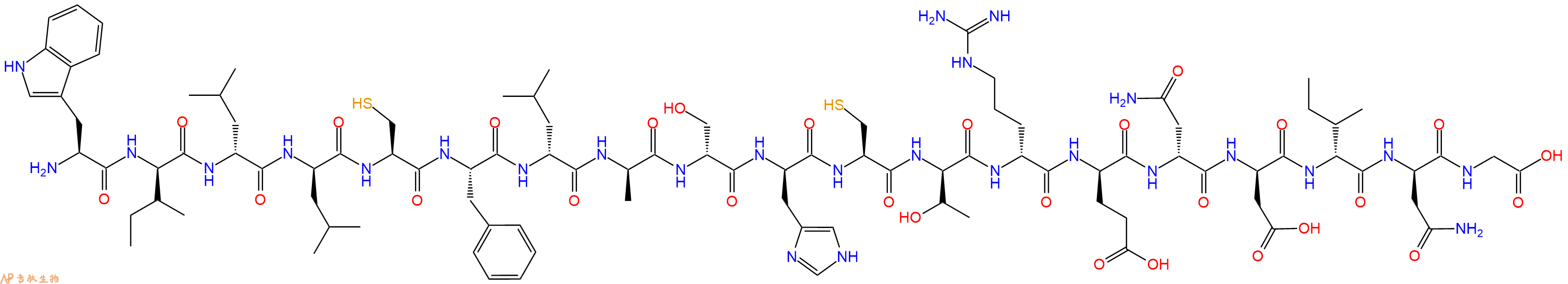 专肽生物产品H2N-Trp-DIle-DLeu-DLeu-Cys-Phe-DLeu-DAla-DSer-DHis-Cys-DThr-DArg-DGlu-DAsn-DAsp-DIle-DAsn-Gly-OH