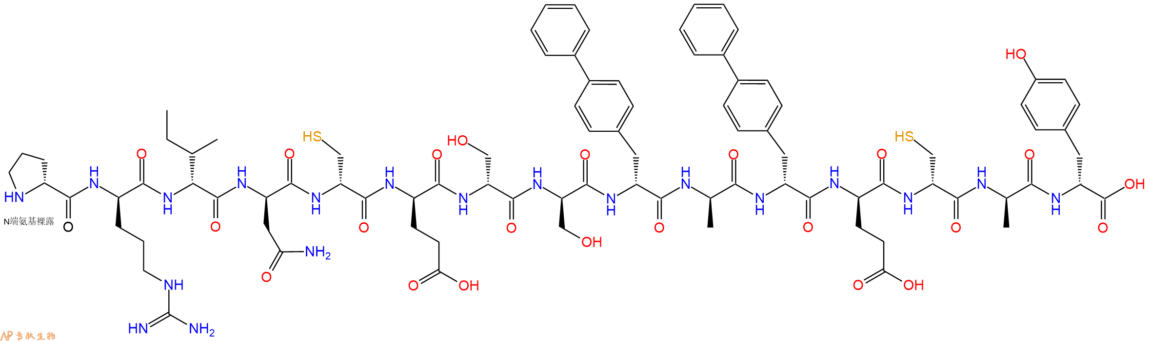 专肽生物产品H2N-DPro-DArg-DIle-DAsn-DCys-DGlu-DSer-DSer-DBip-DAla-DBip-DGlu-DCys-DAla-DTyr-OH
