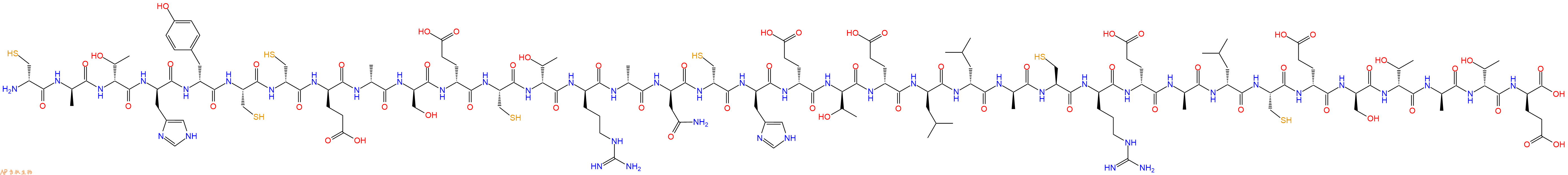 专肽生物产品H2N-DCys-DAla-DThr-DHis-DTyr-Cys-DCys-DGlu-DAla-DSer-DGlu-Cys-DThr-DArg-DAla-DAsn-DCys-DHis-DGlu-DThr-DGlu-DLeu-DLeu-DAla-Cys-DArg-DGlu-DAla-DLeu-Cys-DGlu-DSer-DThr-DAla-DThr-DGlu-OH