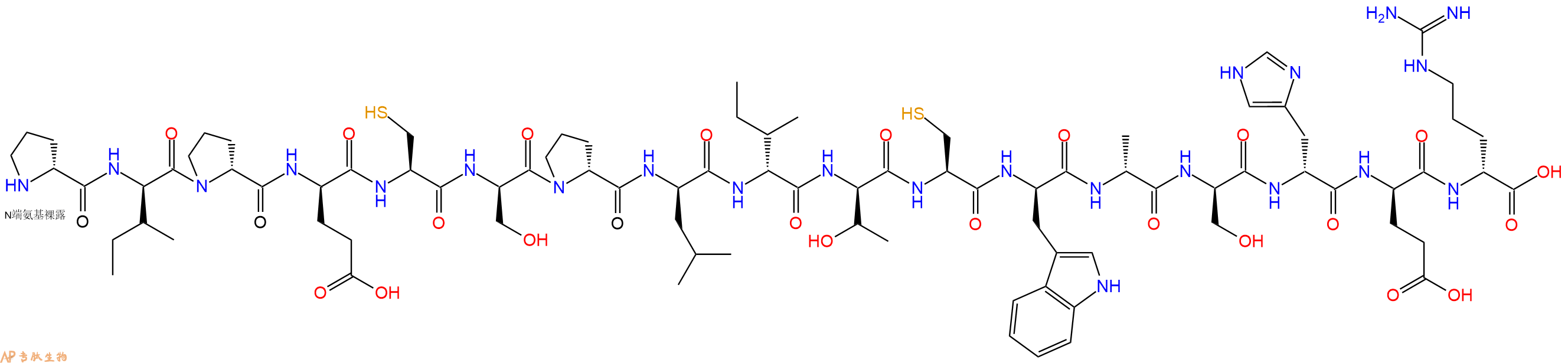 专肽生物产品H2N-DPro-DIle-DPro-DGlu-Cys-DSer-DPro-DLeu-DIle-DThr-Cys-DTrp-DAla-DSer-DHis-DGlu-DArg-OH