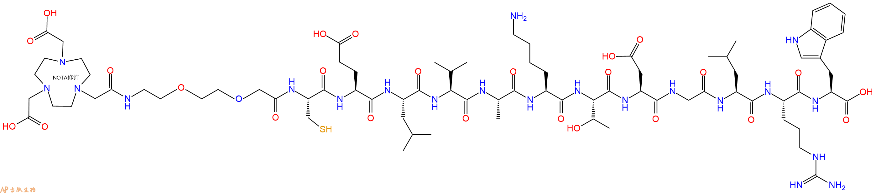 专肽生物产品NOTA-PEG2-Cys-Glu-Leu-Val-Ala-Lys-Thr-Asp-Gly-Leu-Arg-Trp