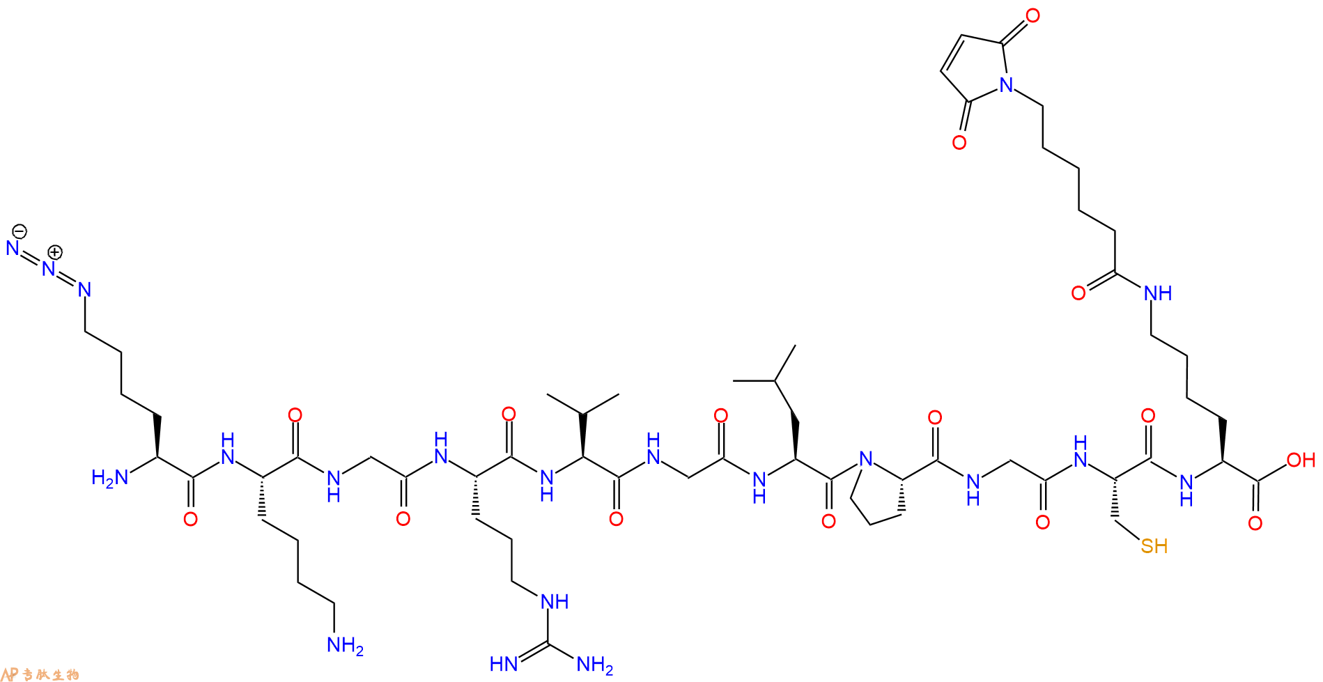 专肽生物产品H2N-Lys(N3)-Lys-Gly-Arg-Val-Gly-Leu-Pro-Gly-Cys-Lys(6Mal)-OH