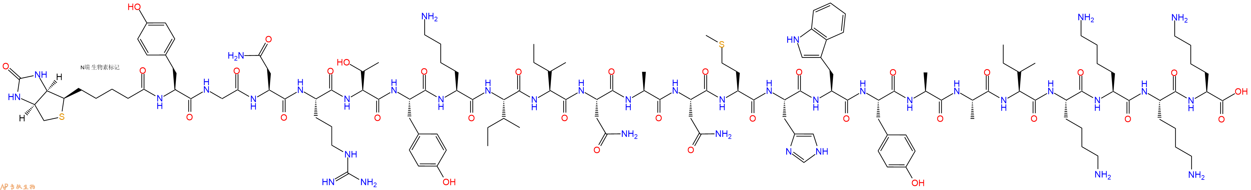 专肽生物产品Biotinyl-Tyr-Gly-Asn-Arg-Thr-Tyr-Lys-Ile-Ile-Asn-Ala-Asn-Met-His-Trp-Tyr-Ala-Ala-Ile-Lys-Lys-Lys-Lys-OH