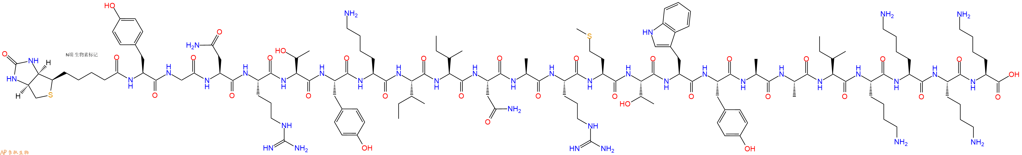 专肽生物产品Biotinyl-Tyr-Gly-Asn-Arg-Thr-Tyr-Lys-Ile-Ile-Asn-Ala-Arg-Met-Thr-Trp-Tyr-Ala-Ala-Ile-Lys-Lys-Lys-Lys-OH