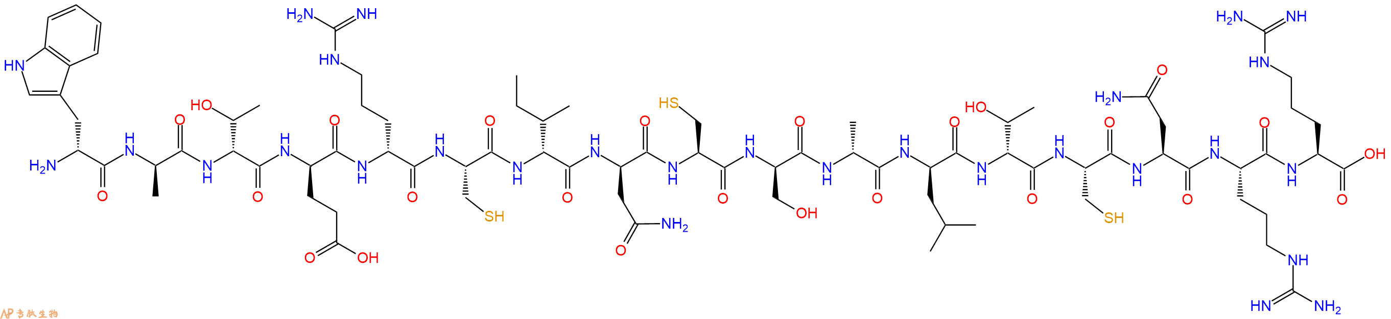专肽生物产品H2N-DTrp-DAla-DThr-DGlu-DArg-Cys-DIle-DAsn-Cys-DSer-DAla-DLeu-DThr-Cys-Asn-Arg-Arg-OH